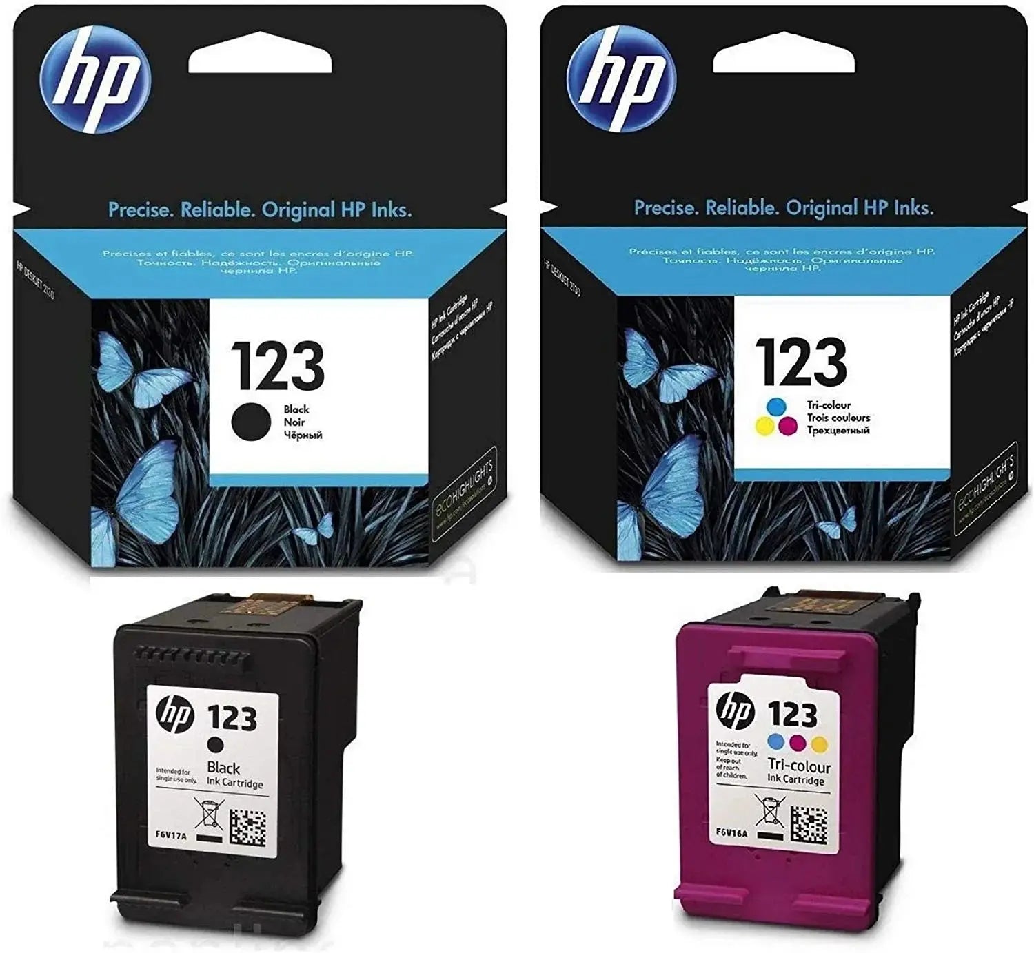 HP 123 Ink Cartridge Set, Black - F6V17AE & Tri-color - F6V16AE - eBuy UAE